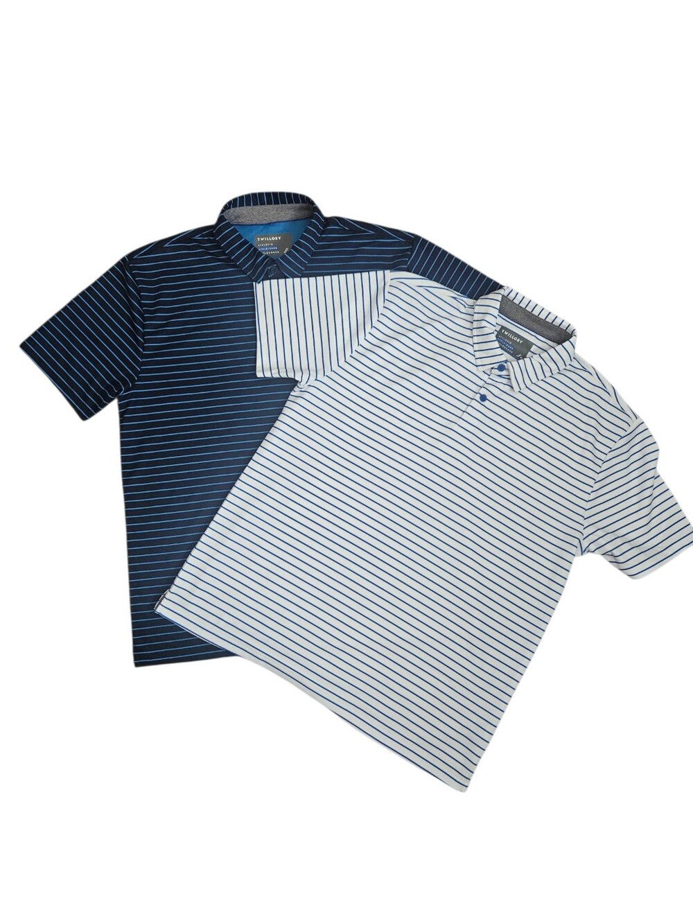 Lot Of Two Blue/White Striped Twillory Performance Polo Shirts Sz XL Golf Career